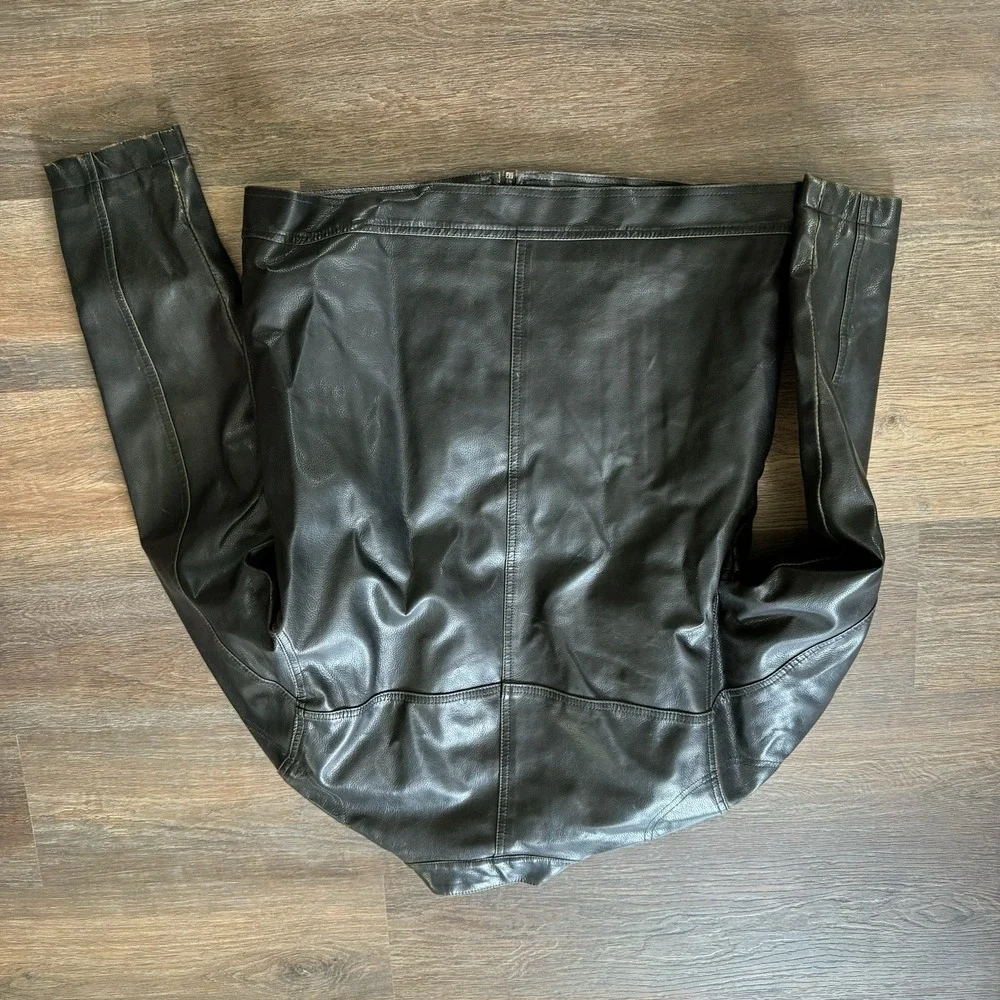 Vintage Arizona Faux Leather Jacket M Cafe Racer Moto Biker Striped Black Mens - Picture 7 of 8